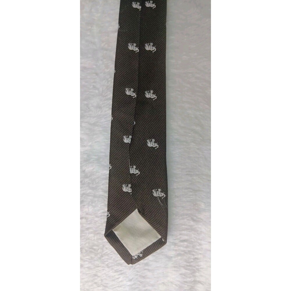 VTG Rhymecliffe By Le Bilsmens Neck Tie Chocolate Brown White Elephants Novelty - Picture 5 of 5